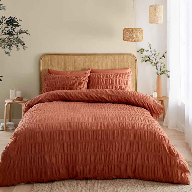 Seersucker Duvet Cover Set with Pillowcases, Double Duvet Cover + 2 Standard Pillowcases, Blue