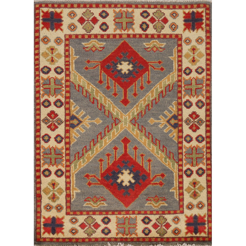 Tapis gris géométrique Kazak