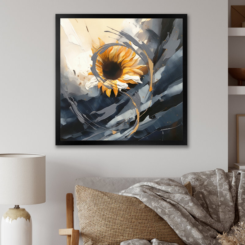 Jaune, jaune, doré, tournesols joyeux, H 16 po x l 16 po x P 1 po, Cadre photo noir