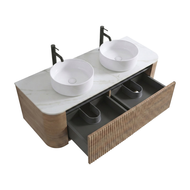 Meuble-lavabo cannelé avec armoire de rangement et tiroirs Avalon, 60