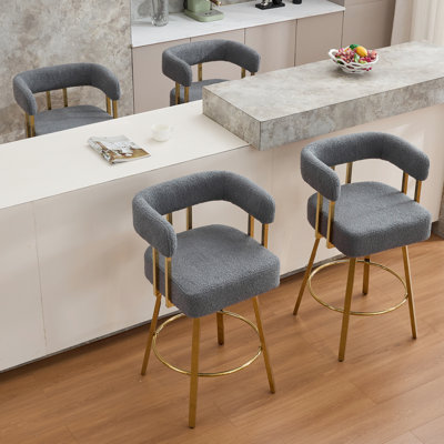 Chaises rembourrées en molleton gris avec pieds carrés en métal doré, sans roulettes, idéales pour le bureau et la réception, expérience de couchage confortable et éponge décorative de haute qualité