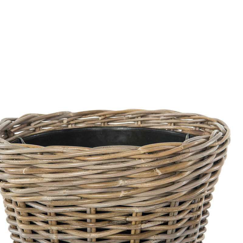 Rattan Kobo Conical Indoor & Outdoor Planter Basket with Plastic Pot, Small, 14" H x 22" W x 22" D