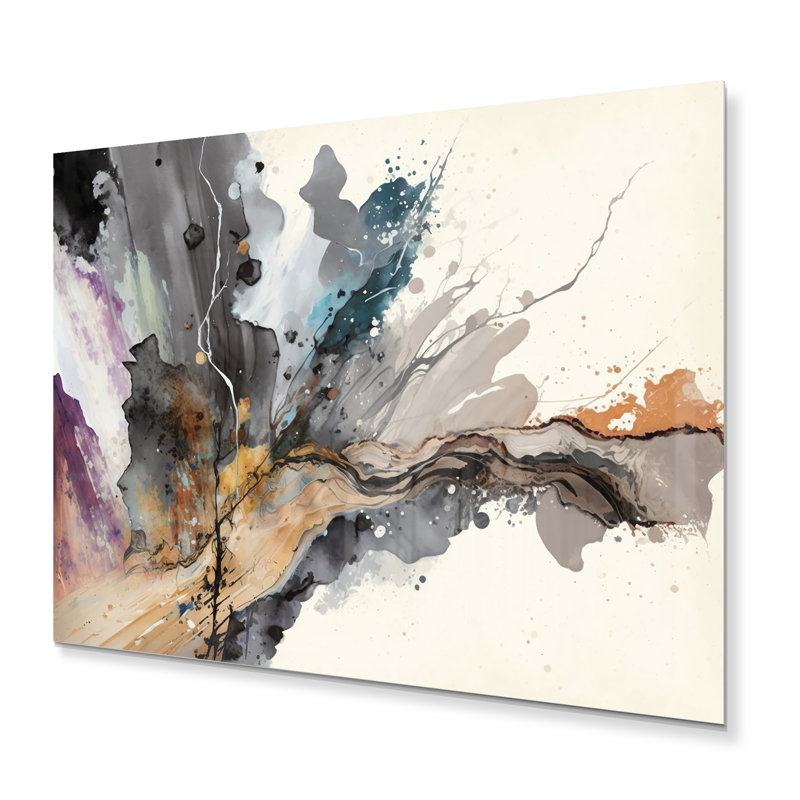 Jazz Rhythms In Shades Of Grey I - Décoration murale abstraite à l'encre liquide en métal, H 16 po x l 32 po x P 1 po