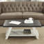 Bureau moderne en bois bicolore rectangulaire gris anthracite et beige avec tablette-1256331851