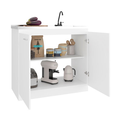 Unité de rangement de cuisine contemporaine blanche, portes doubles, 3 tablettes, rangement moderne de haute qualité pour une utilisation de longue durée, configuration à 2 portes, étagères, gadgets de rangement idéaux