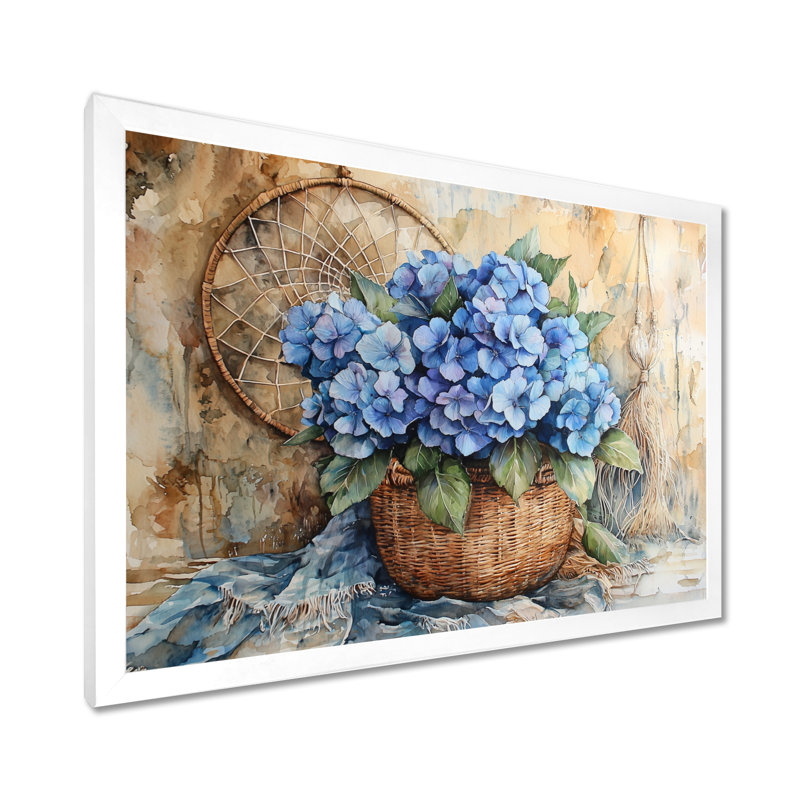 «Boho Blue Hydrangea Bliss II», art mural hortensia, Impression d'un seul cadre photo, H 30 po x l 40 po, Blanc