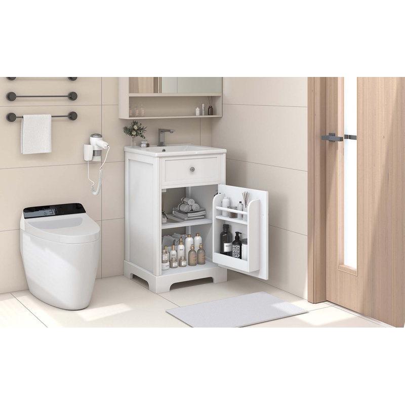 Meuble-lavabo de 20 po avec lavabo, armoire de salle de bain avec porte à fermeture douce, support de rangement et tablette réglable