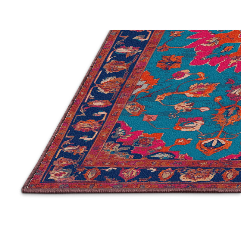 Tapis rouge Tabriz lavable à la machine, Carré 5 pi