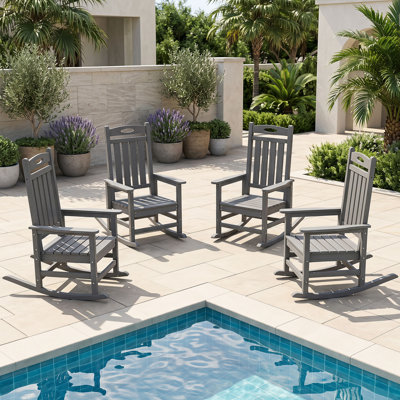 4 Pieces HDPE Outdoor Rocking Chair Set, All Weather Patio Rocking Chairs with Durable Poly Lumber Design for Porch & Garden