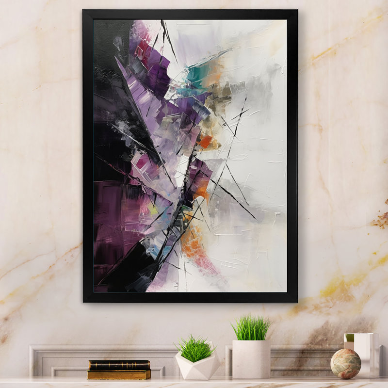 Art mural géométrique en métal, ligne mauve, décor moderne - Langage mauve des lignes I, H 32 po x l 24 po x P 1 po
