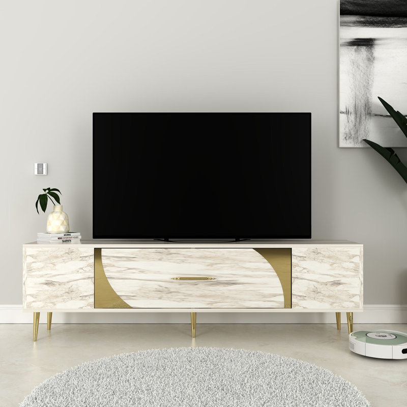 Olivia Unfinished TV Stand, 150cm, Vintage White/Gold