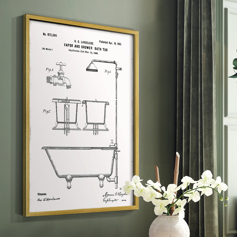 «Vintage Bath II», reproduction encadrée - bois massif, H 10 po x l 8 po