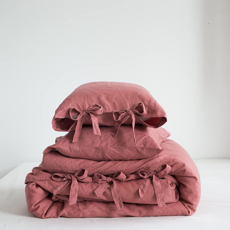 100% Linen Duvet Cover Set, 3 Pieces Belgian Flax Breathable Bedding,  (1 Comforter Cover+2 Pillowshams) With Tie Closure Style