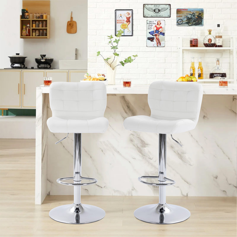 Tufted  Wingback  Modern Adjustable Modern Swivel Height Barstools Counter Stool For Kichen Island  Set Of 2 ,White