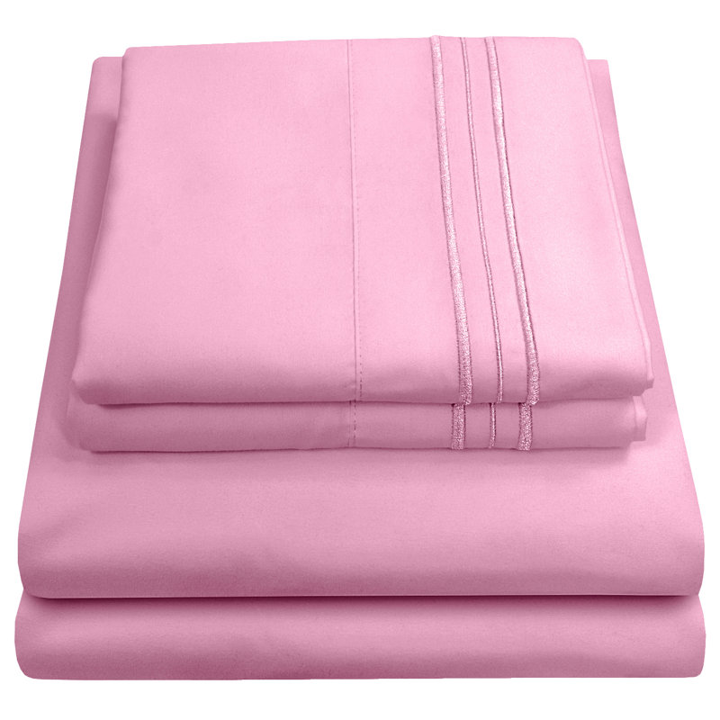 Luxurious Classic Soft Solid 1800 Series Microfiber Sheet Set, Various Colors and Sizes, Pink, Full