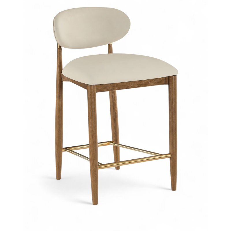 Tabouret Riccio, Brun, Brossé, Cuir végétalien beige