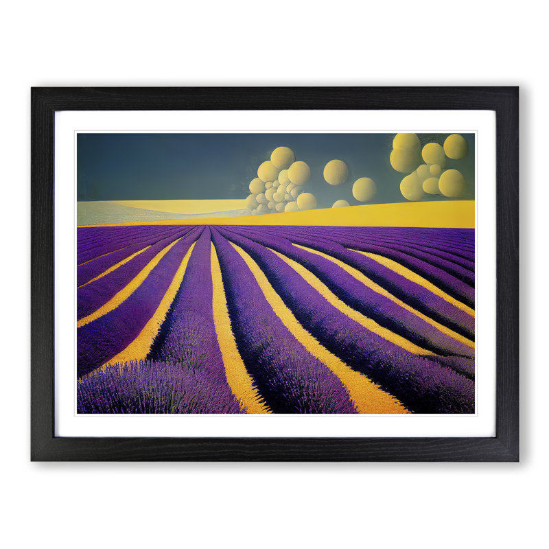 Shining Lavender Flower Field - Framed Print, Black, 34cm H x 46cm W x 2cm D