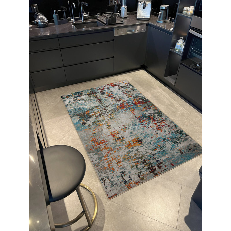 Tapis décoratif moderne multicolore à motif abstrait, Tapis de couloir 3 pi 3,37 po x 6 pi 6,74 po