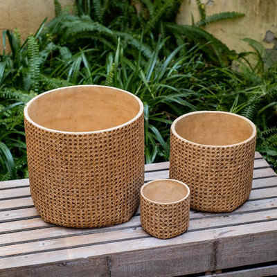 Pot à fleurs en rotin et ciment