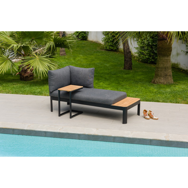 Moorea Aluminum and FSC Teak Outdoor Patio C-shape Side Table, Black