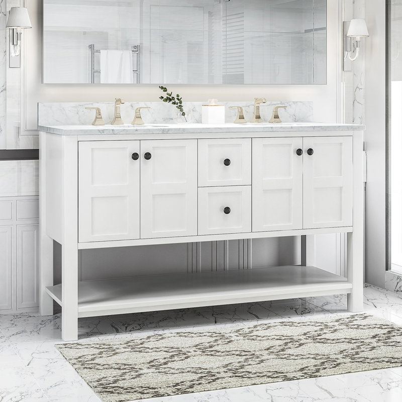Meuble-lavabo de 61 po avec lavabos doubles en céramique, Blanc