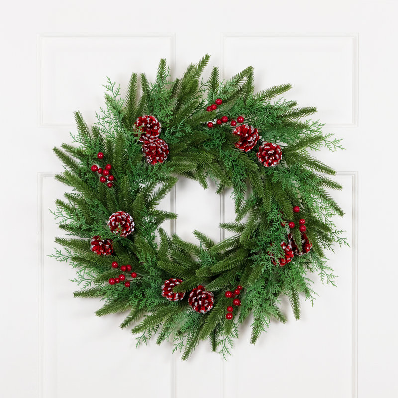Real Touch Wind River Fir With Glittered Pinecones Artificial Christmas Wreath - 24" - Unlit