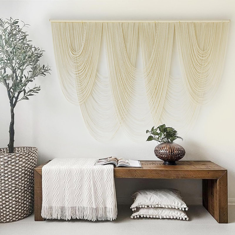 Tapisserie murale en macramé, fibres brunes teintes par immersion, style bohème, 145 cm de large x 104 cm de long
