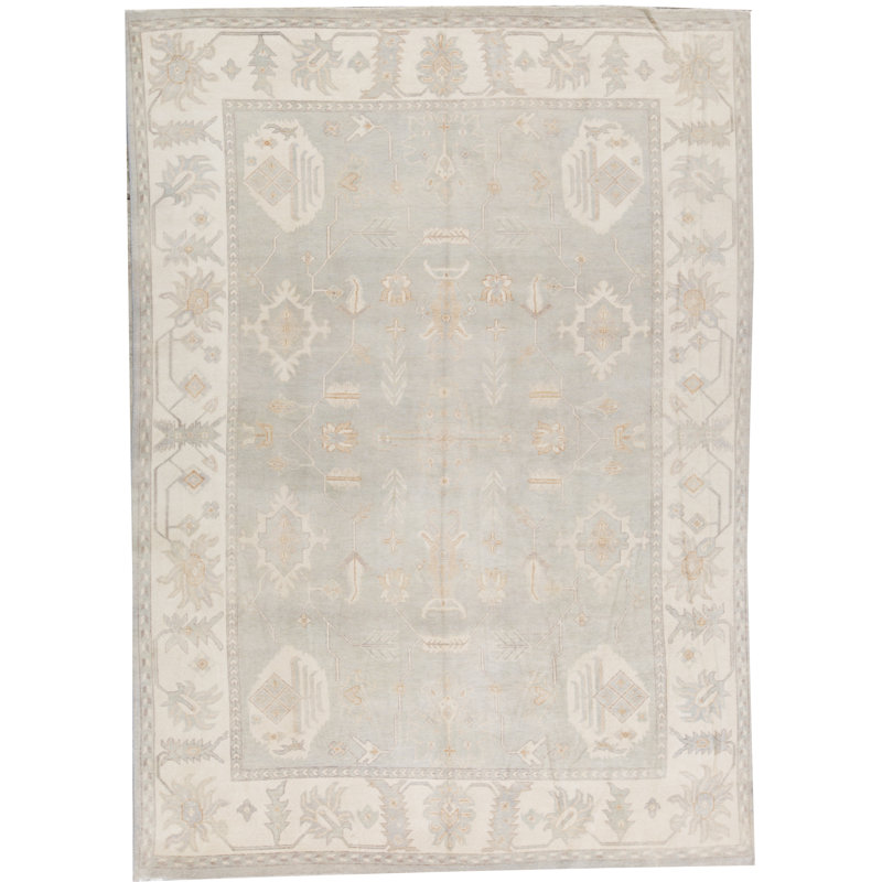 Tapis bleu et ivoire noué à la main de haute qualité