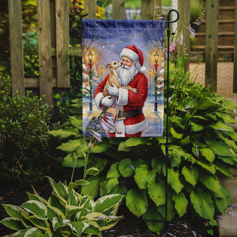 Lévrier italien avec drapeau du jardin du père Noël, Taille du jardin, Lévrier italien