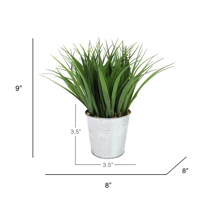 9'' Faux Herbs Grass in Metal Pot