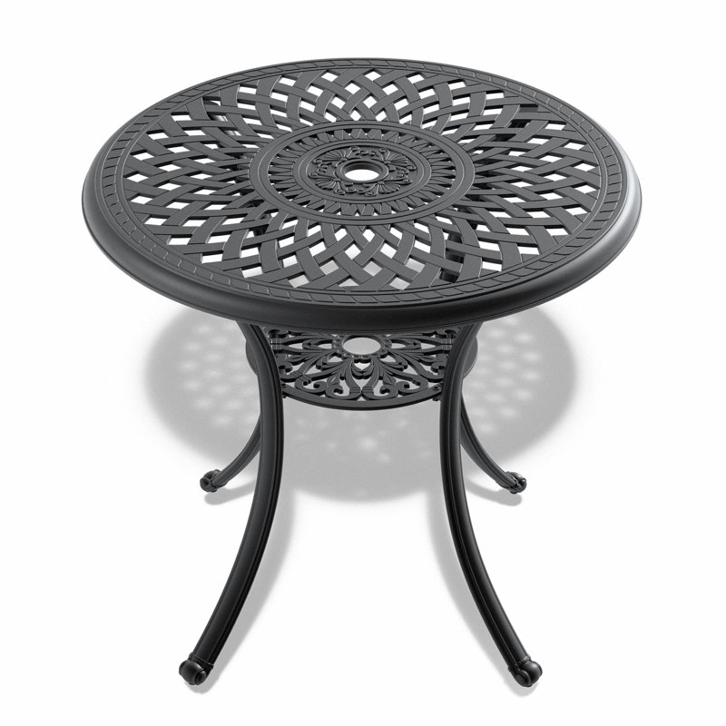 Table de salle à manger 30,71 pouces en fonte d'aluminium avec structure noire et trou pour parasol