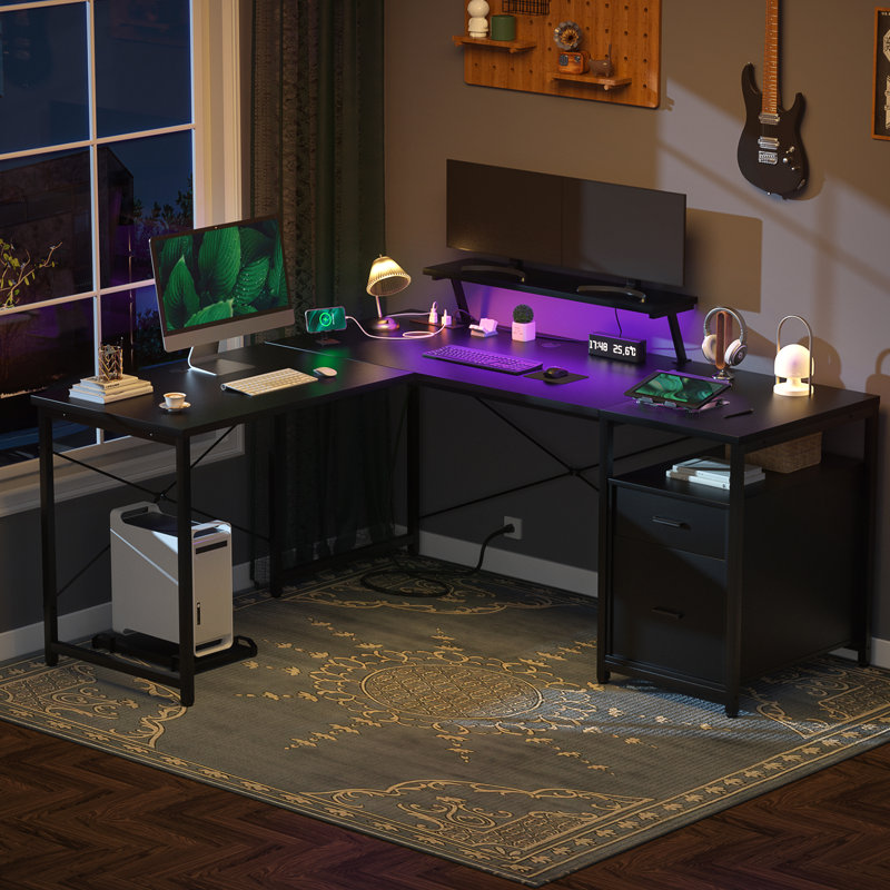 Vlado 63'' L Shaped Desk with Drawers, Black