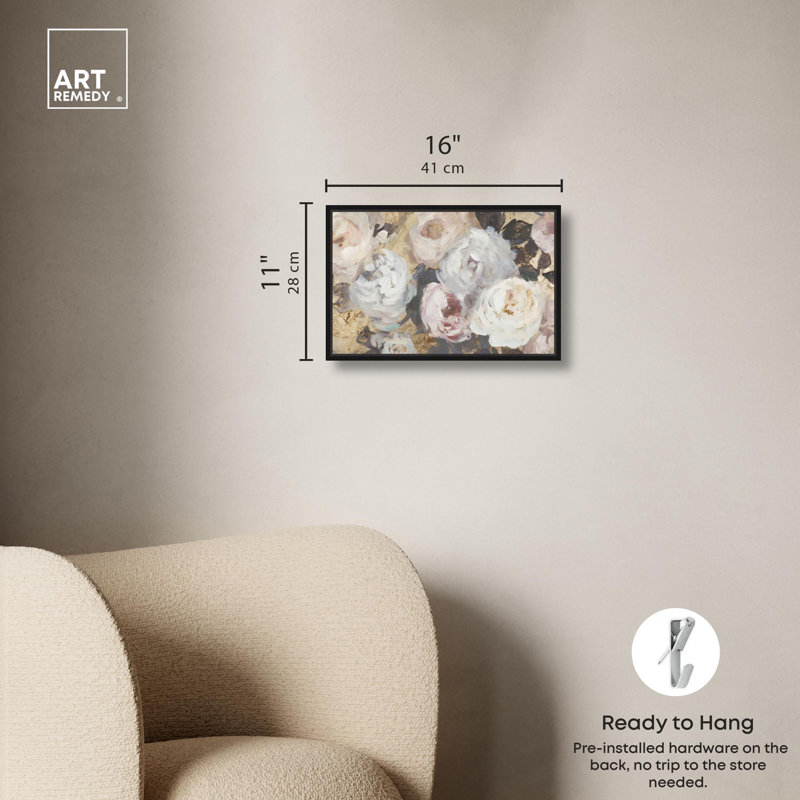 Art, art floral sur toile, H 11 po x l 16 po, Cadre flottant noir