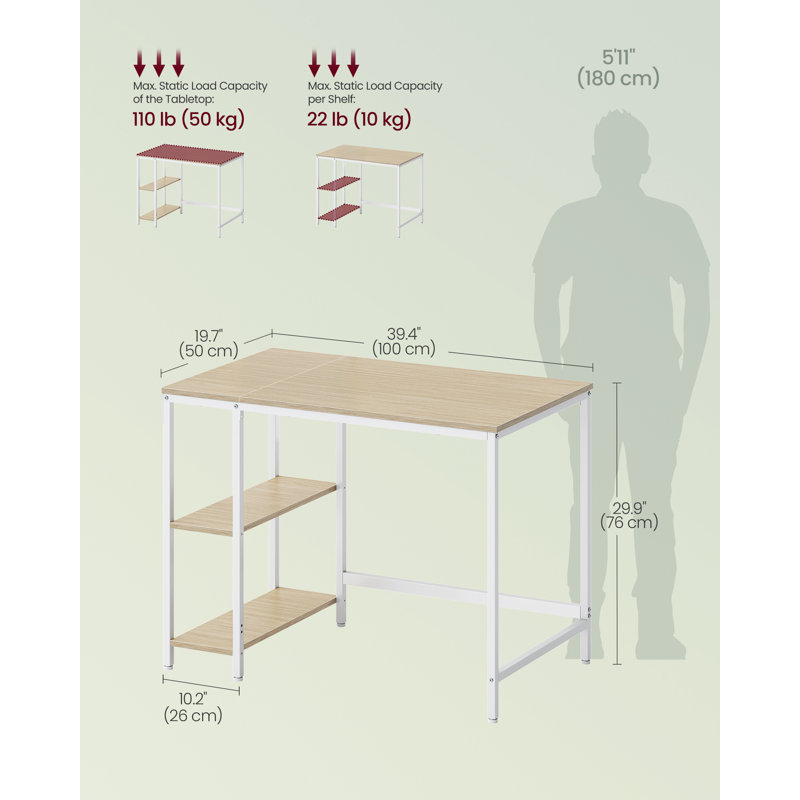 Alaudin Metal Base Computer Desk, Natural Beige/White