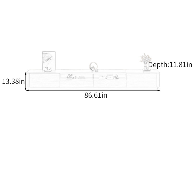 Meuble télé de rangement élégant en bois, H 13,38 po x L 86,61 po x l 11,81 po