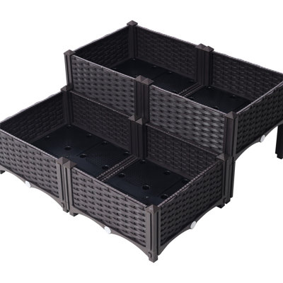 4 Piece Raised Garden Bed With Legs - Self-Watering For Flowers Brown Polypropylene Drainage Feature Simple Assembly Process Plant Restaurants Material Efficient Easy Up