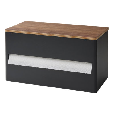 Porte-papier essuie-tout Yamazaki Home Rin L | Conception à déchirure à une main, rangement dissimulé, convient aux rouleaux jusqu'à 6 po - acier et bois