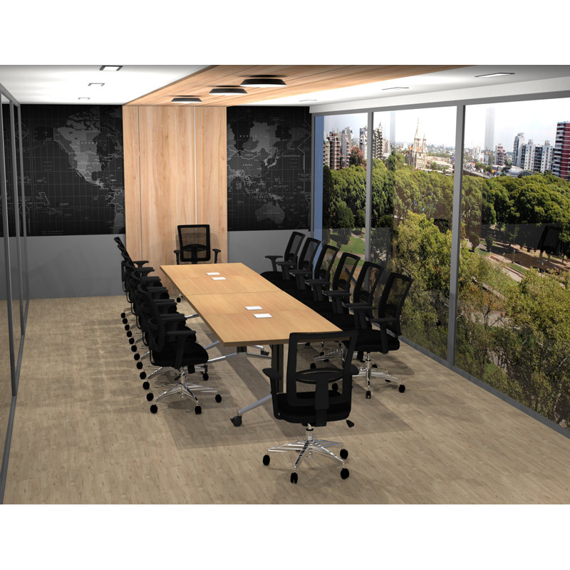 Rectangle 14 Person 80'' L Training Table and Chair Set with Cable Management, Beech