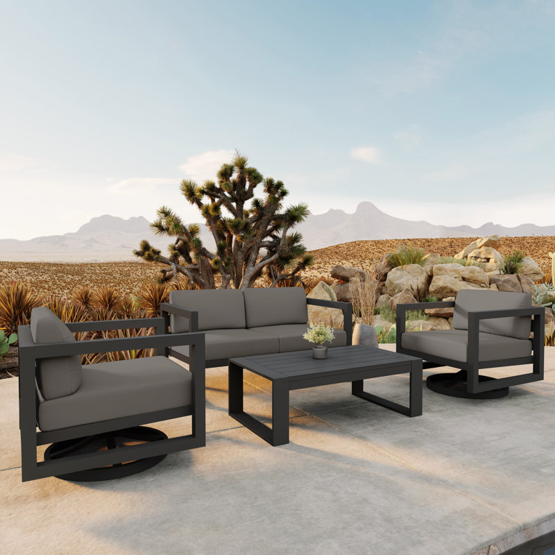 Avion 4 Piece Loveseat Set With Swivel, Canvas Charcoal Sunbrella® Canvas, Slate