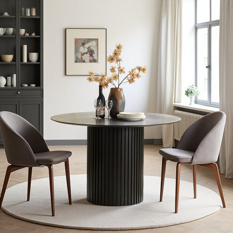 Table de salle à manger 46,45 pouces en panneau de fibres à densité moyenne pour salle à manger, Noir