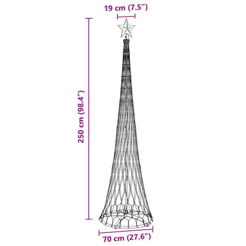  LED Christmas Tree 70 x 70 x 250 cm Metal, Warm White