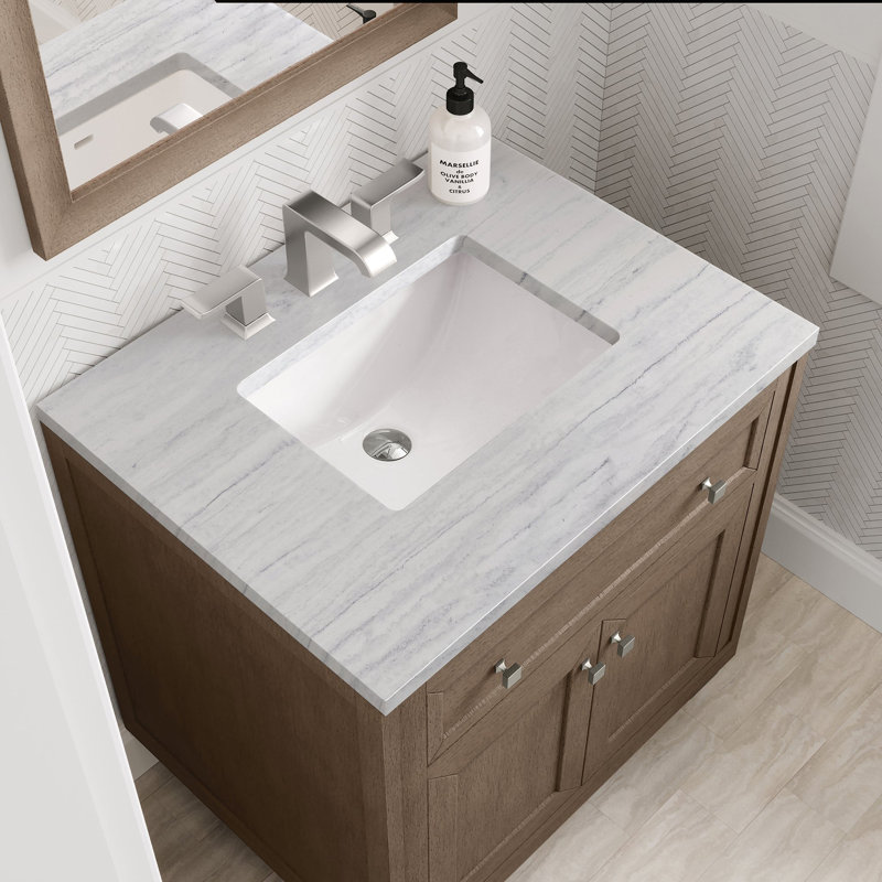 Chicago 36' W Single Vanity, Smokey Celadon, White Zeus Quartz, 8" Widespread