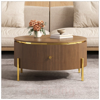 Modern Round Coffee Table with 2 Large Drawers, Spacious Storage and Elegant Design for Living Rooms