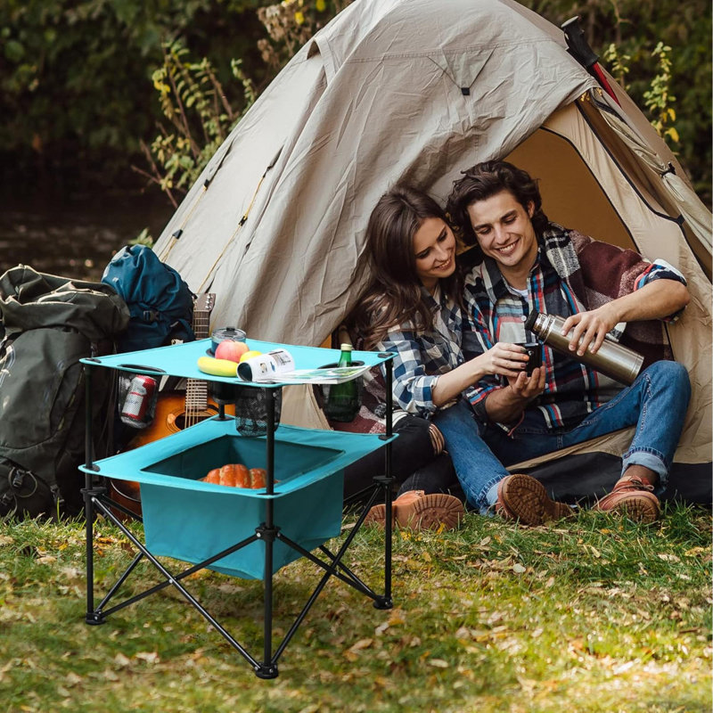 Table de pique-nique portative de camping, table de plage pliante légère avec 4 porte-gobelets et sac de transport pour le camping, les voyages, la pêche et les activités de plein air