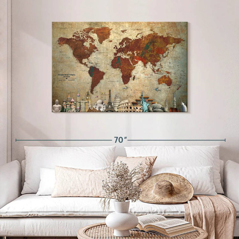 Live by a Compass World Milstead avec des punaises I, H 30 po x l 45 po