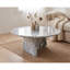 Table basse ronde en marbre gris classique avec base sculpturale en acier, 27,6 pouces de diamètre, élégance en pierre naturelle pour le salon