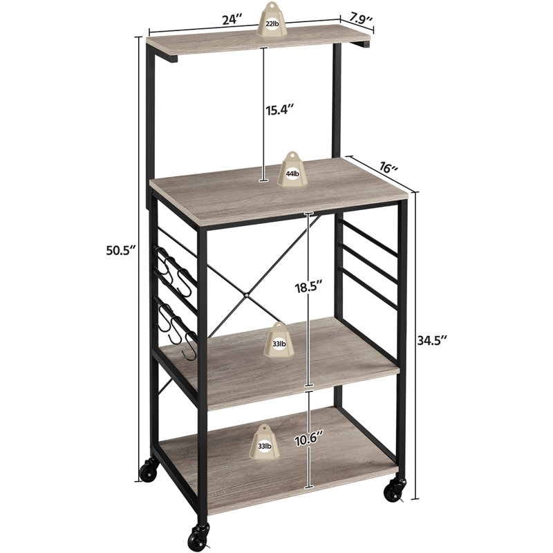 Étagère de boulanger standard 24 po Kadra compatible avec les micro-ondes, gris