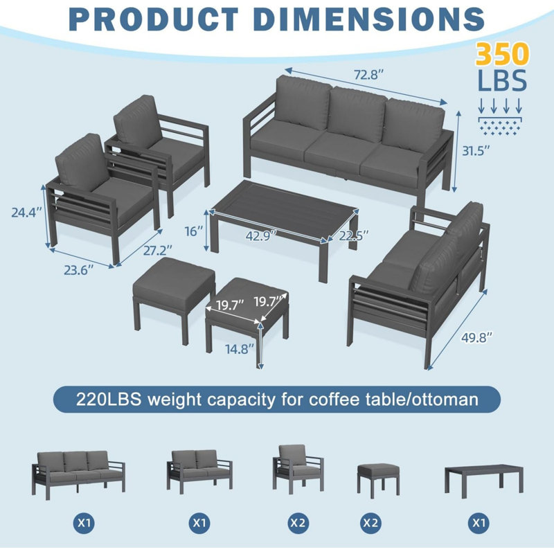 Aluminum Patio Furniture Set With Waterproof Cover