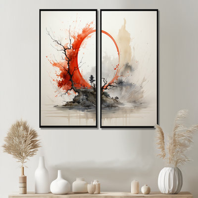 Rouge et gris, art bouddhiste Enso Lumières - bouddhisme spirituel, art mural