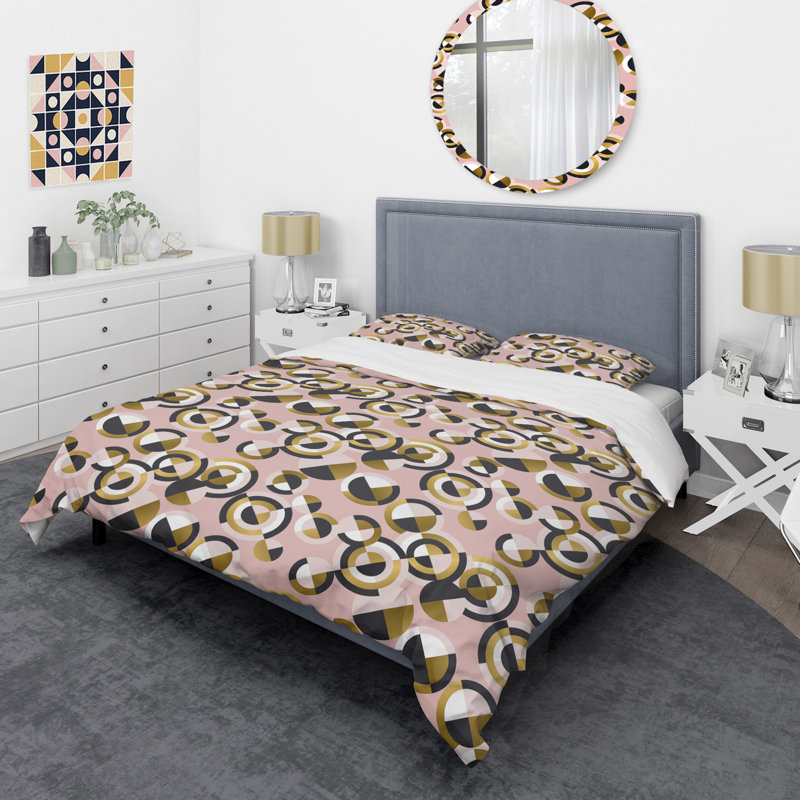 Twin Pink and Gold Geometric Microfiber Duvet Cover Set